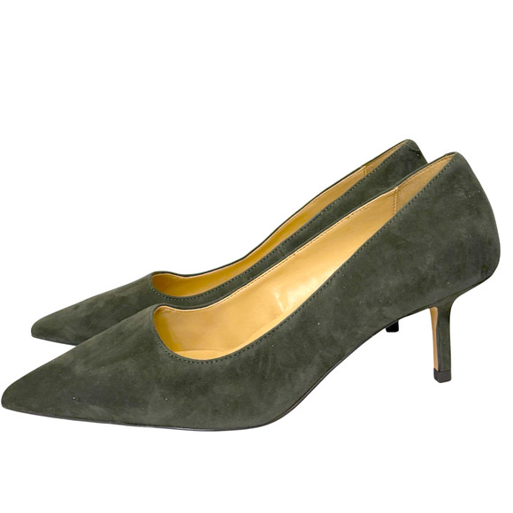 NEW ANN TAYLOR GREEN SUEDE LEATHER DAPHNE PUMPS HIGH HEELS SHOES SZ 7 - Picture 1 of 4